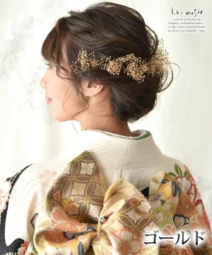 ヘッドドレス 花 ウェディング かすみ草 ゴールド&ホワイトブラウン