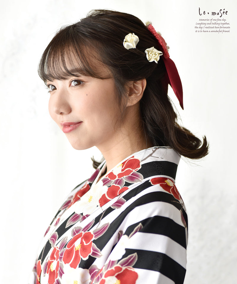 袴 髪飾り 卒業式 はいからさん ツートーン リボン & 小花