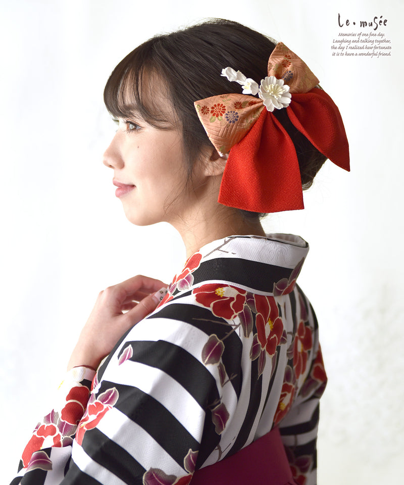 袴 髪飾り 卒業式 はいからさん ツートーン リボン & 小花