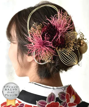 和装ヘッドドレス 伊賀組紐×フランス組紐×水引花 緋色 しぶかっ