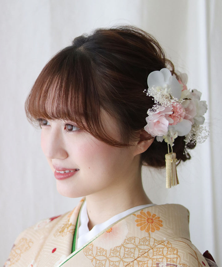 成人式 髪飾り 和装 振袖 彩香 さいか | 赤 オレンジ 造花 ヘッド