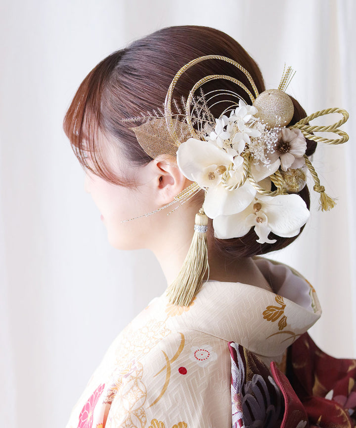 ꫛꫀꪝ✧No.1772 希少ゴールド胡蝶蘭髪飾りセット　成人式　結婚式 ꫛꫀꪝ✧No.1772 冷める 希少ゴールド胡蝶蘭髪飾りセット 成人式