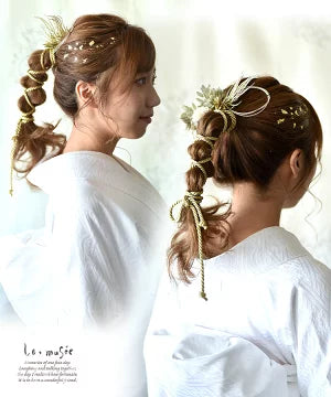 ドライフラワー 成人式 袴 髪飾り 紐 水引 金箔 和装 ナチュラルオレガノ