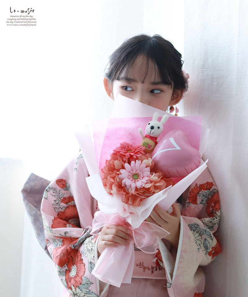 花束 753 誕生日 祝い 名入れ  うさぎちゃんブーケ |七五三 卒業式 卒園式 入学 入学式 発表会 送別会