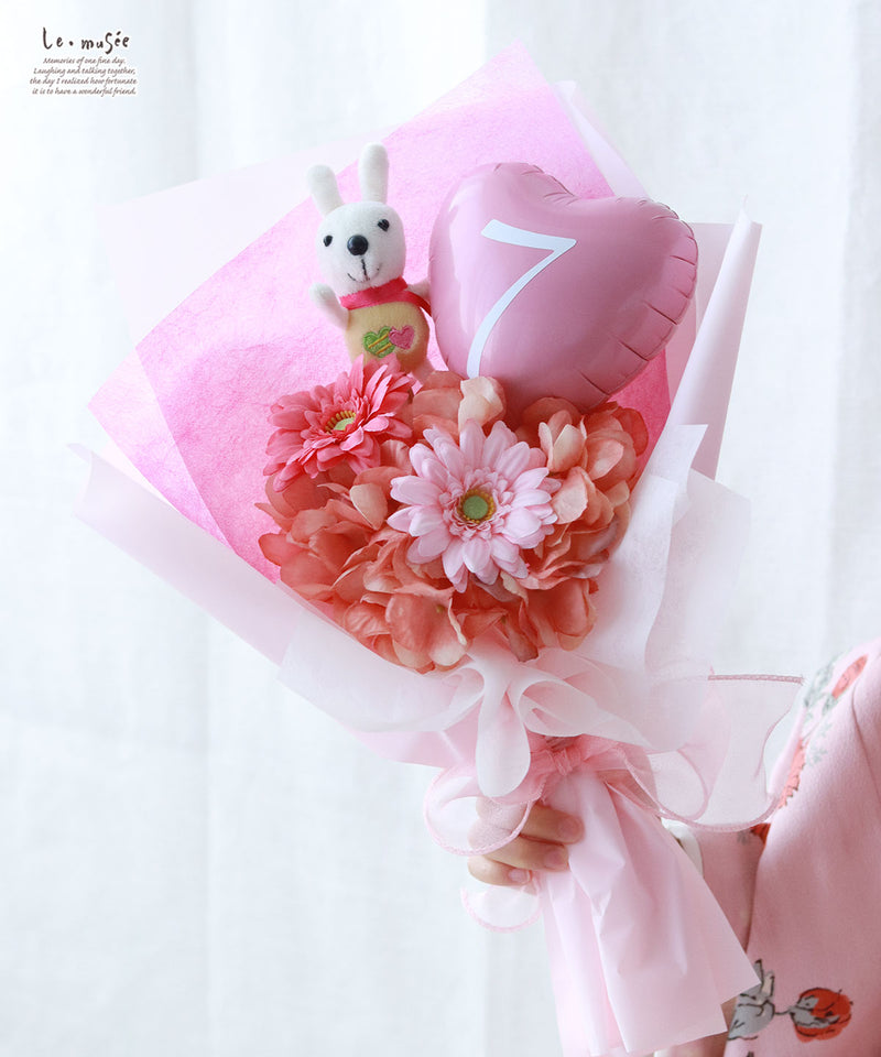 花束 753 誕生日 祝い 名入れ  うさぎちゃんブーケ |七五三 卒業式 卒園式 入学 入学式 発表会 送別会