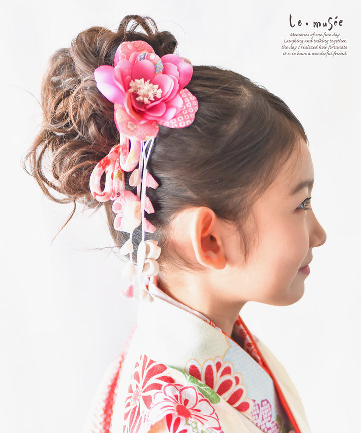 つまみ細工 七五三 椿のクリップ つまみ細工】椿 ゆめかわ 髪