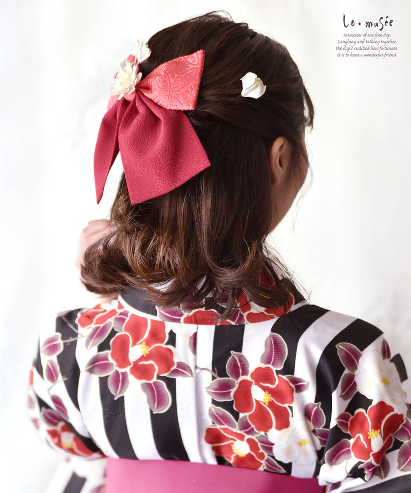 袴 髪飾り 卒業式 はいからさん ツートーン リボン & 小花
