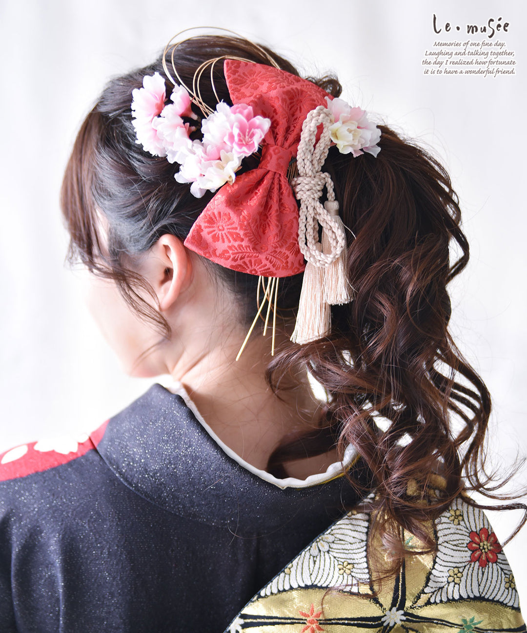 卒業式　袴＆ブーツセット　女の子　髪飾りリボン、花、パール付き　150㎝ 卒業式 袴 レンタル 女 フルセット 【A3 水色青花リボン】 袴