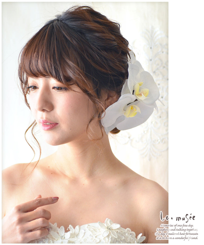 ヘッドドレス 花 ウェディング グラン 胡蝶蘭 3輪 | 和装 髪飾り 造花 