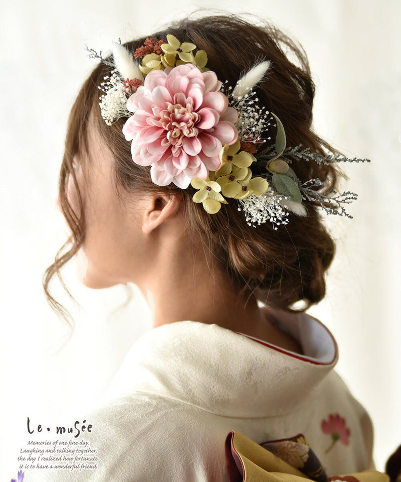 ドライフラワー テイスト ヘッドドレス 髪飾り 花 ウェディング リシェ