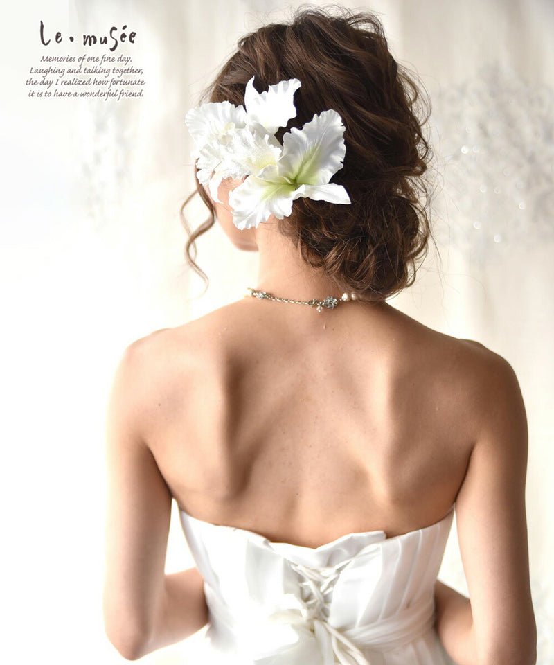 ヘッドドレス ウェディング 髪飾り 花 カトレア ホワイト