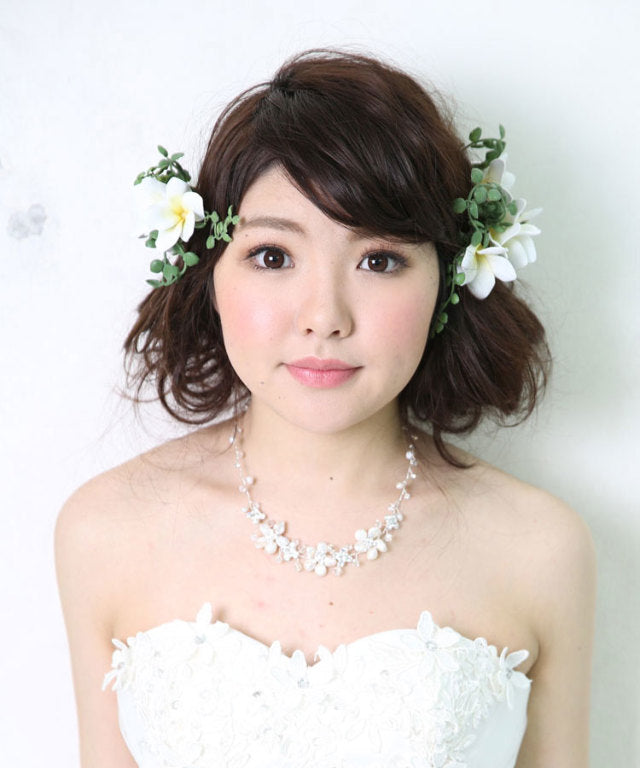 ヘッドドレス 髪飾り プルメリア 2パーツ 造花 | 花嫁