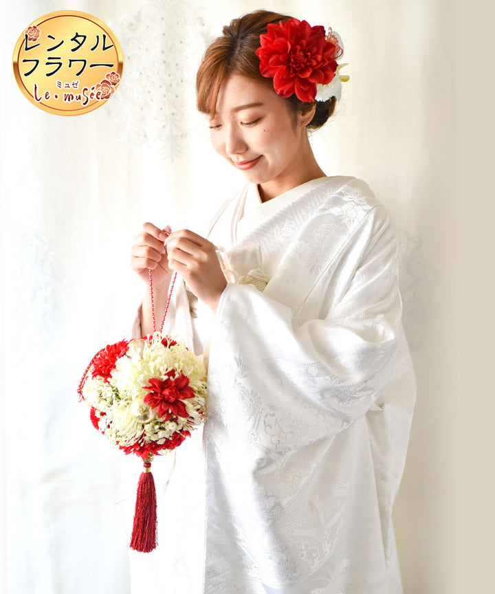 ヘッドピース付き和装ブーケ　ブライダルブーケ　アーティフィシャル f2935eec15b0032f4a779d471596fc