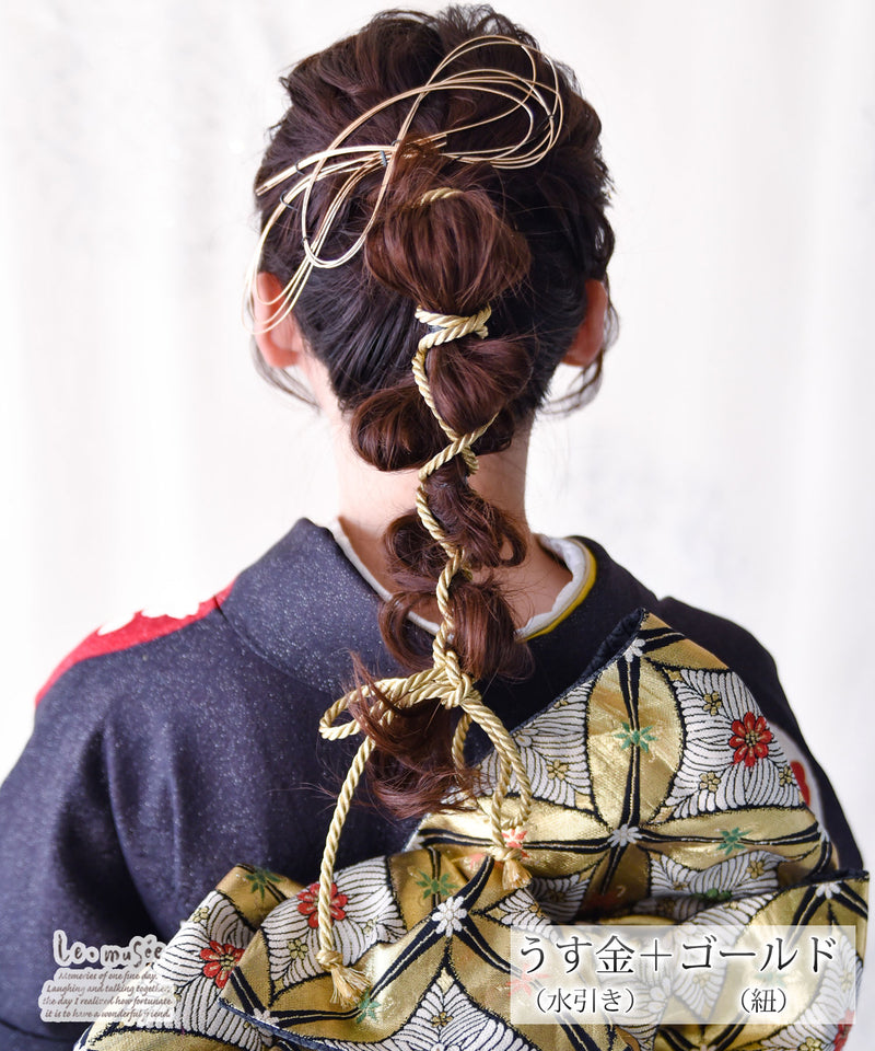 和装 成人式 髪飾り 金箔と紐＆水引の髪飾り