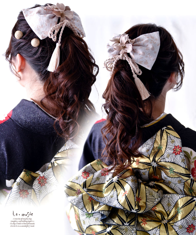 袴 髪飾り リボン シルクベージュリボン